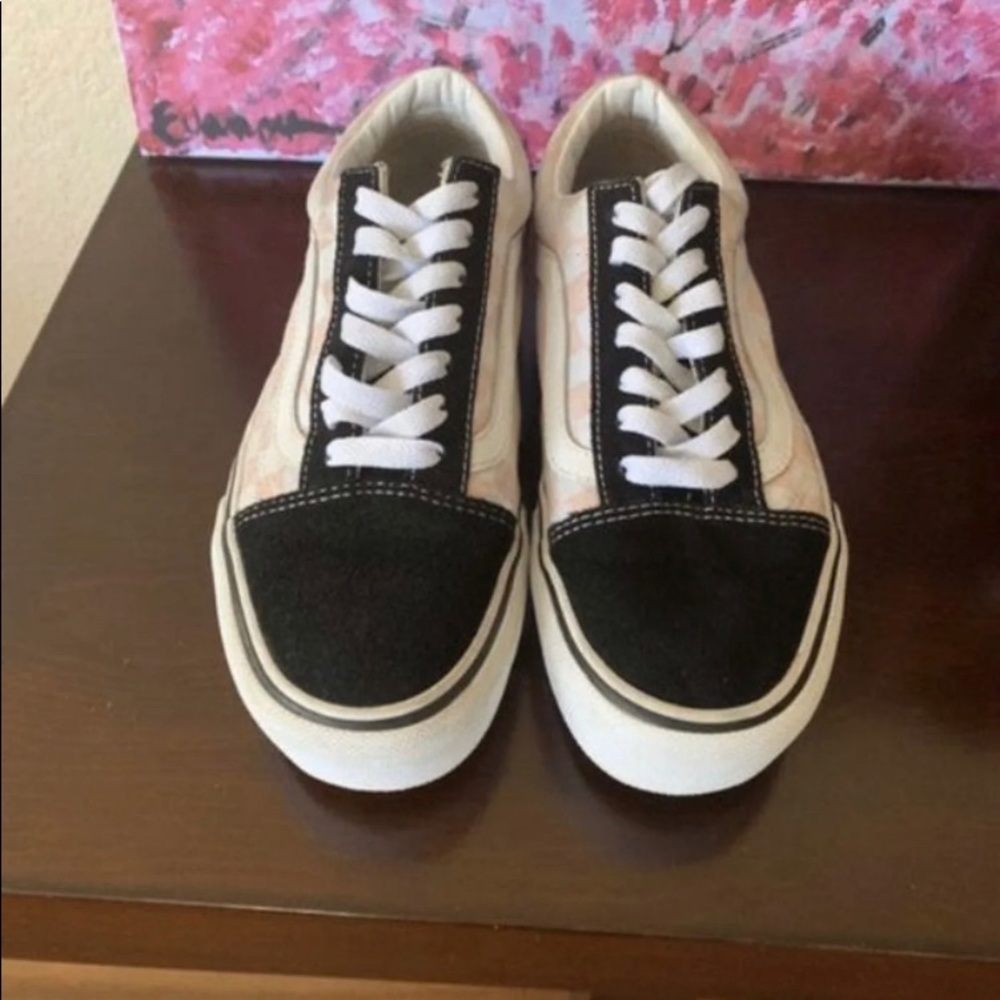 Checkerboard pink platform vans